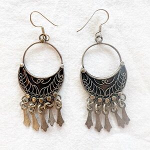 Vintage 80s Sterling Silver Tribal Dangle Earrings